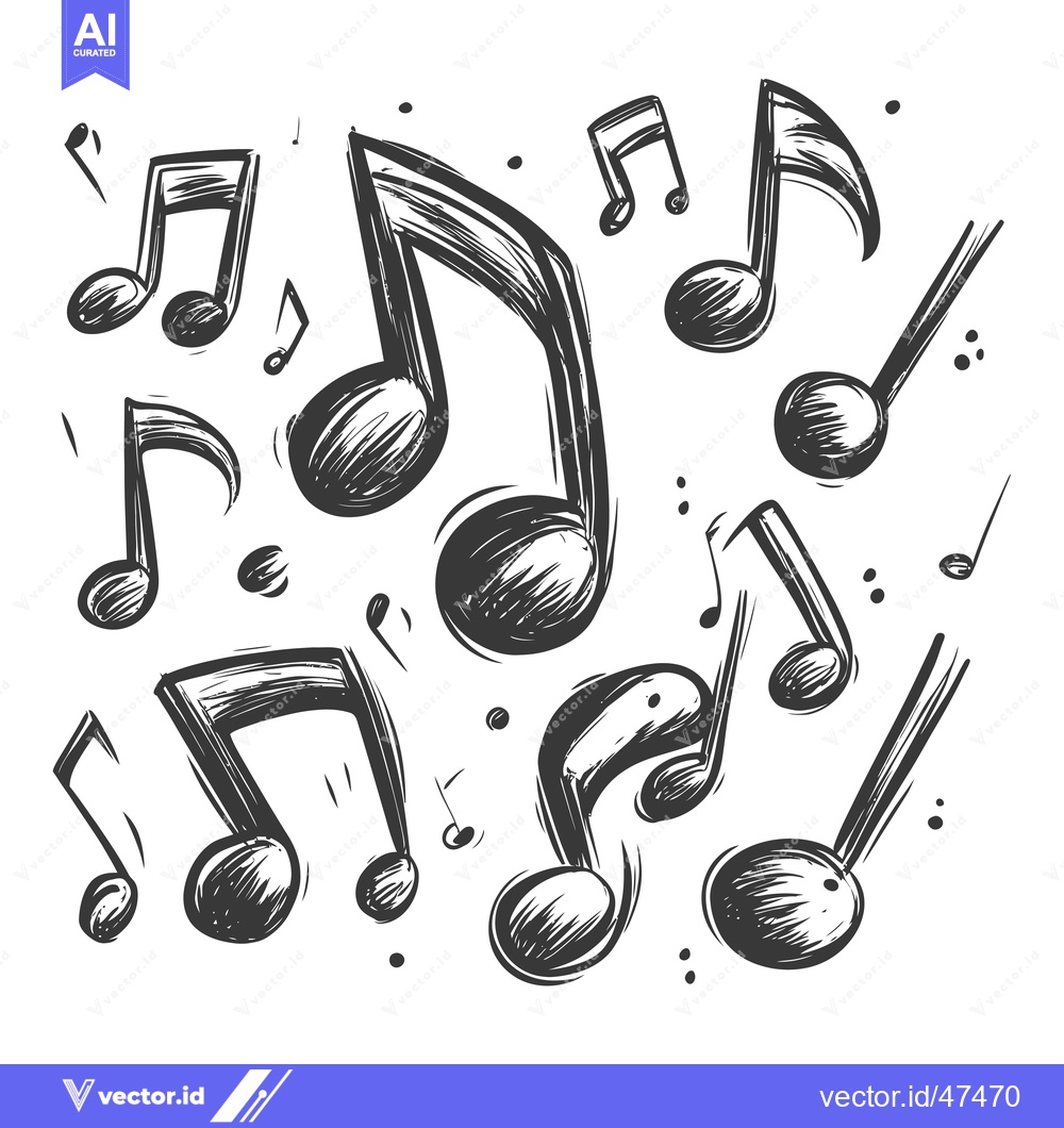 Premium Vector dari Hand-Drawn Sketch of Musical Notes in a Scattered Arrangement