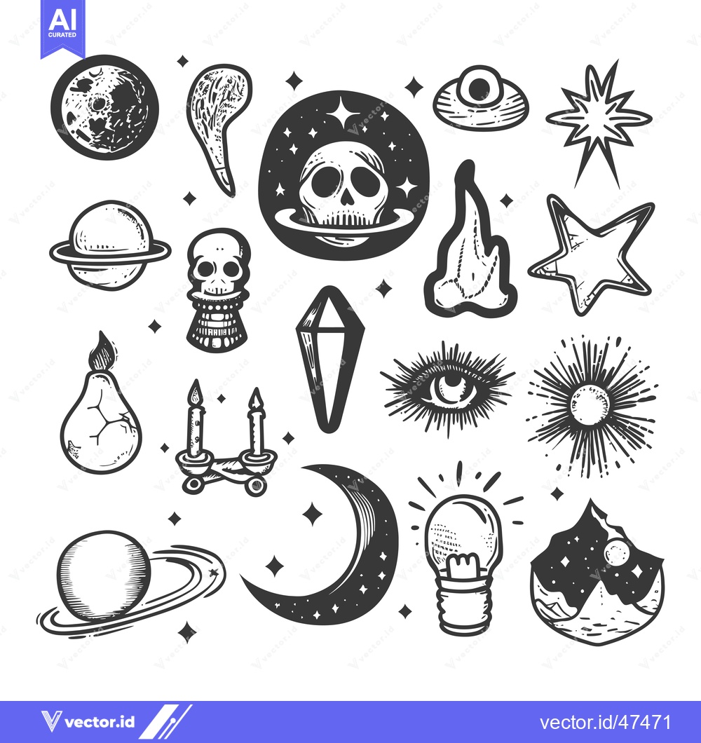 Premium Vector dari Hand-Drawn Sketch of Mystical and Cosmic Symbols