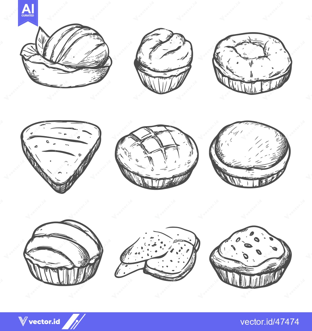 Premium Vector of Hand-Drawn Sketch of Nine Different Types of Bread
