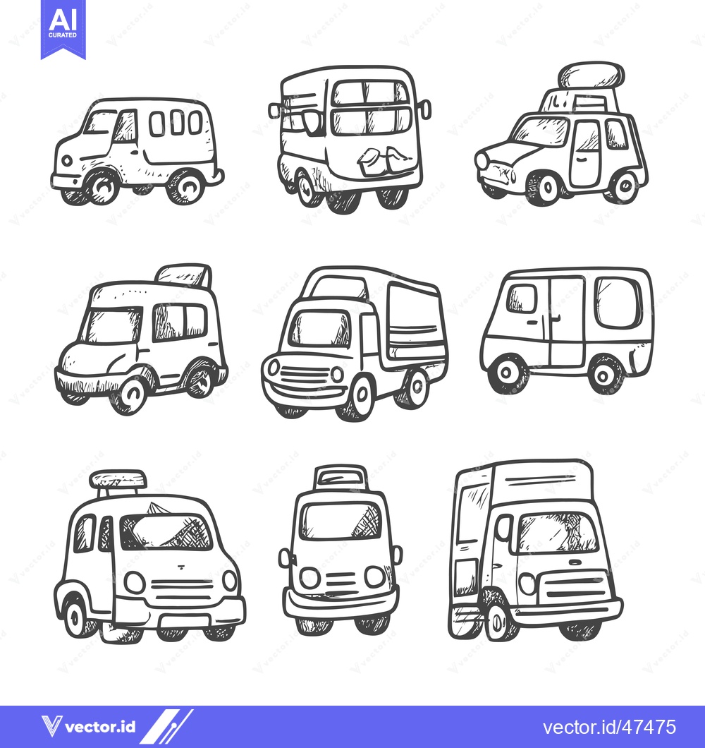 Premium Vector of Hand-Drawn Sketch of Nine Different Vans and Trucks