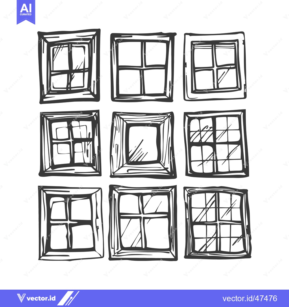 Premium Vector of Hand-drawn Sketch of Nine Different Window Frames