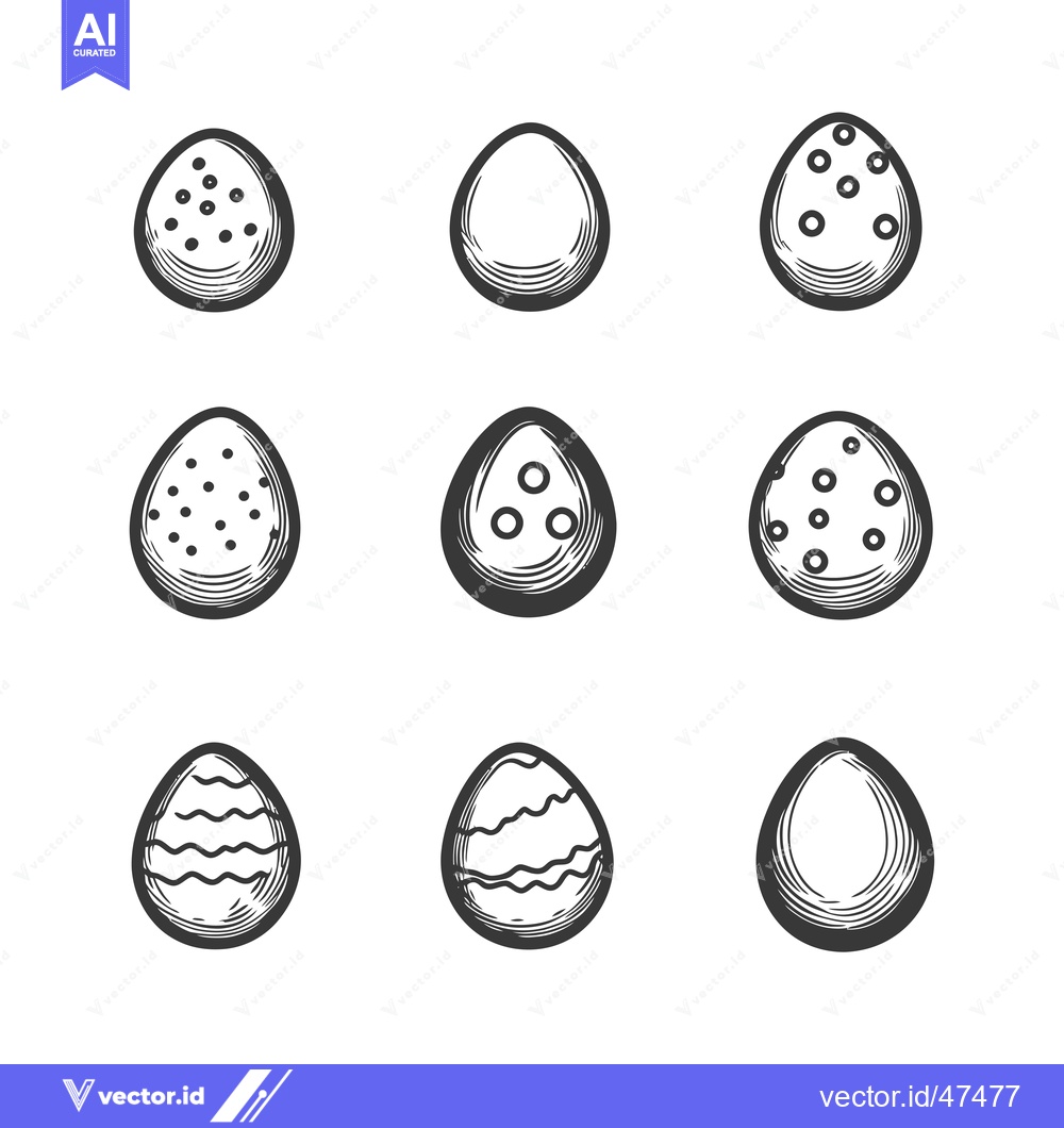 Premium Vector of Hand-Drawn Sketch of Nine Easter Eggs with Various Designs