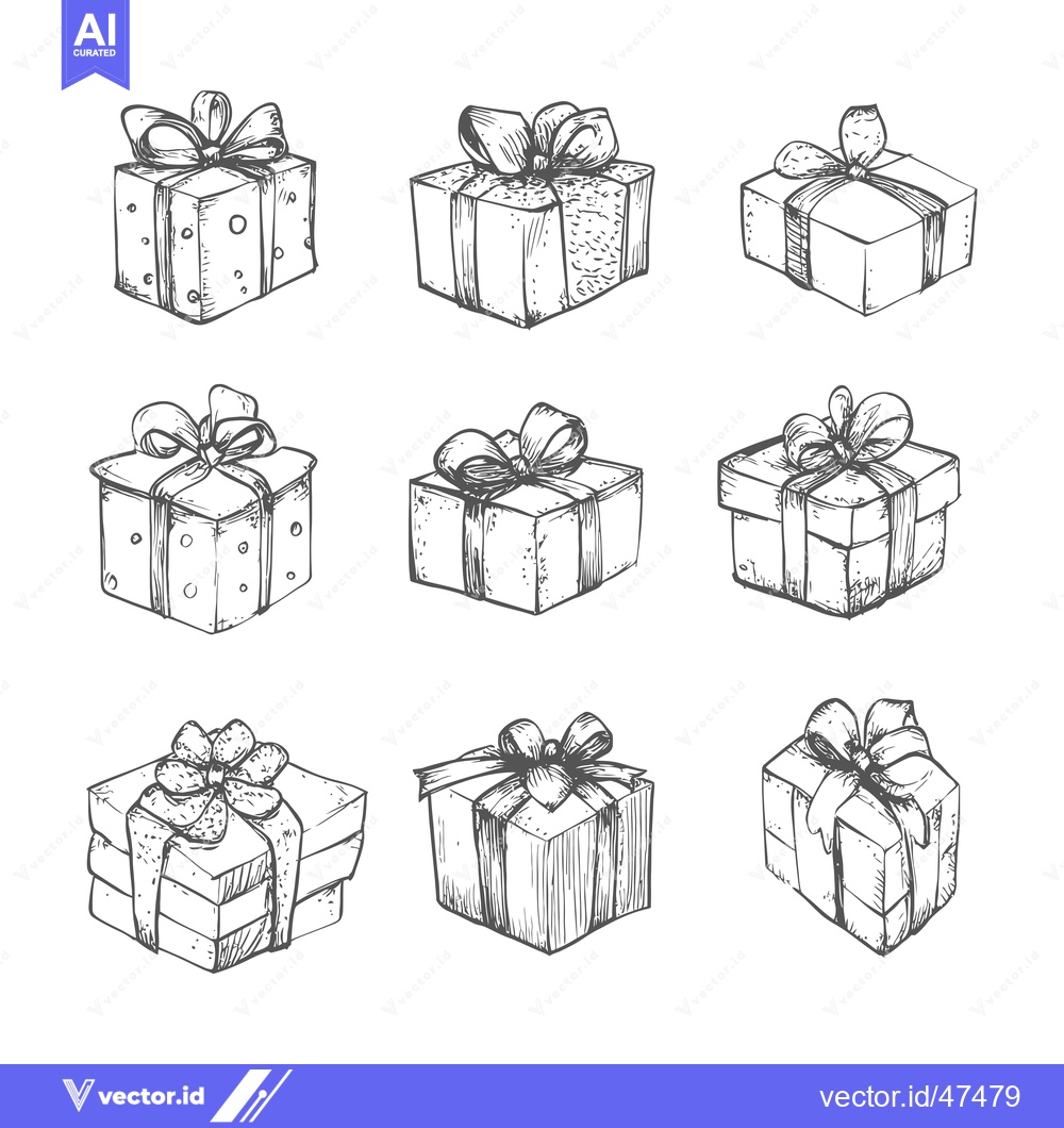 Premium Vector dari Hand-Drawn Sketch of Nine Gift Boxes with Ribbons
