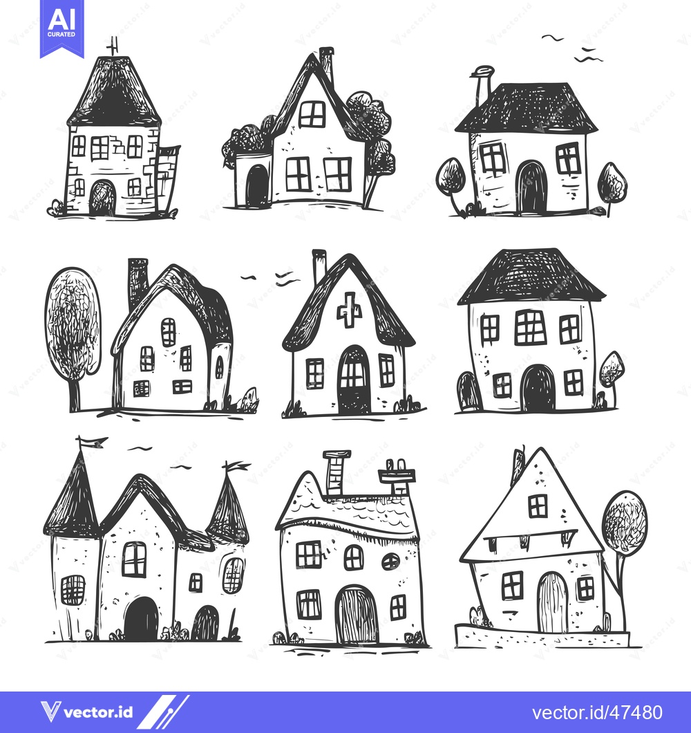 Premium Vector of Hand-Drawn Sketch of Nine Unique Houses with Simple Details