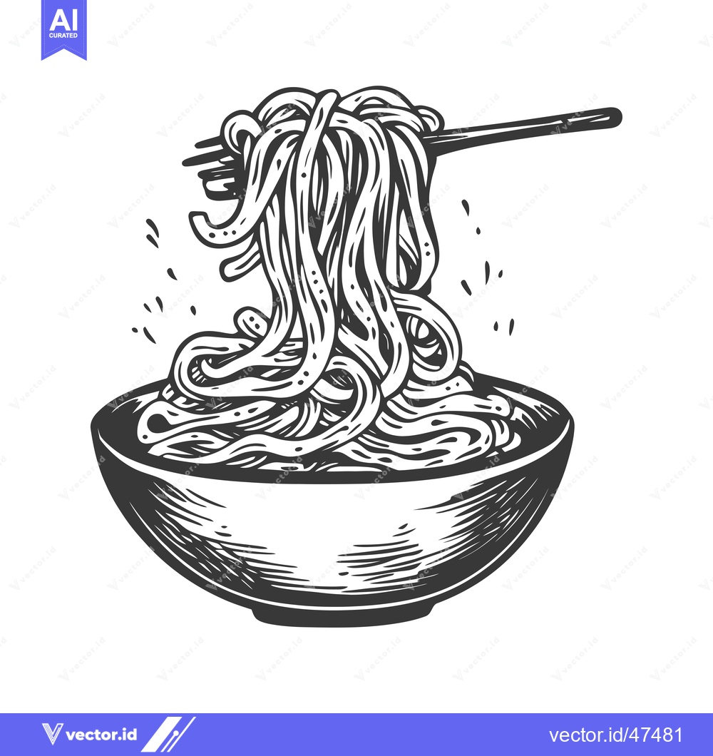 Premium Vector of Hand-drawn sketch of noodles being lifted from a bowl with a fork