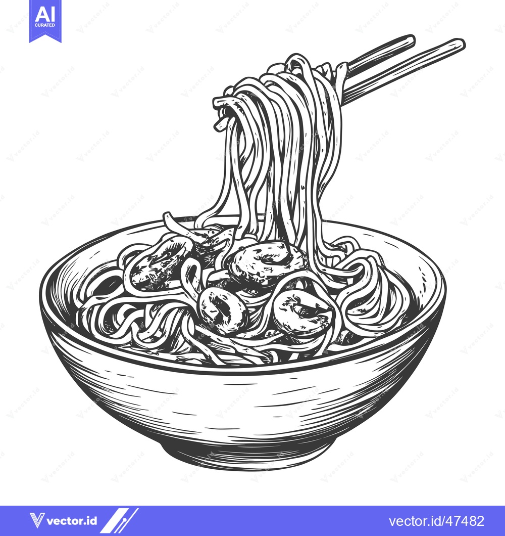 Premium Vector dari Hand Drawn Sketch of Noodles in a Bowl with Chopsticks
