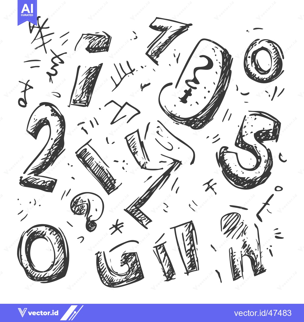 Premium Vector of Hand-drawn Sketch of Numbers and Symbols