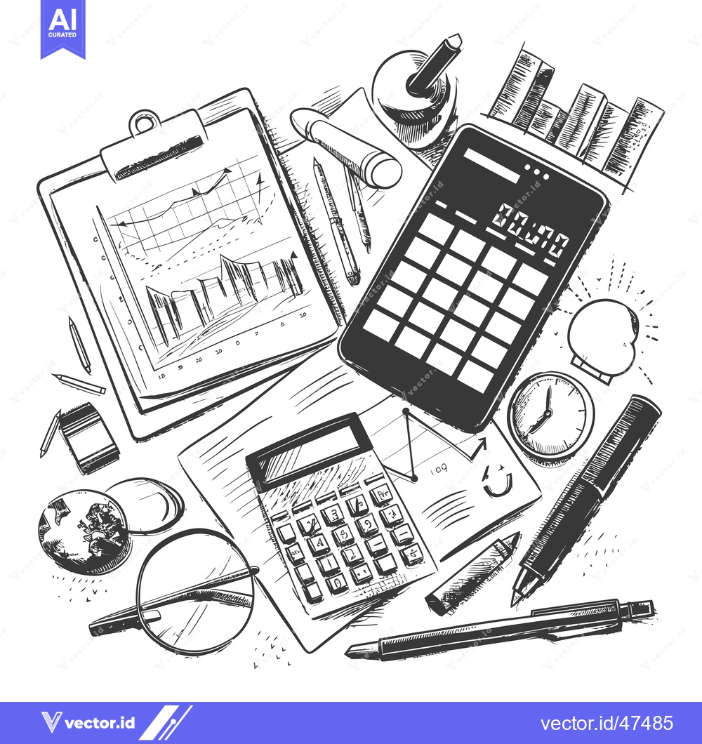 Premium Vector dari Hand-drawn Sketch of Office Supplies and Business Charts