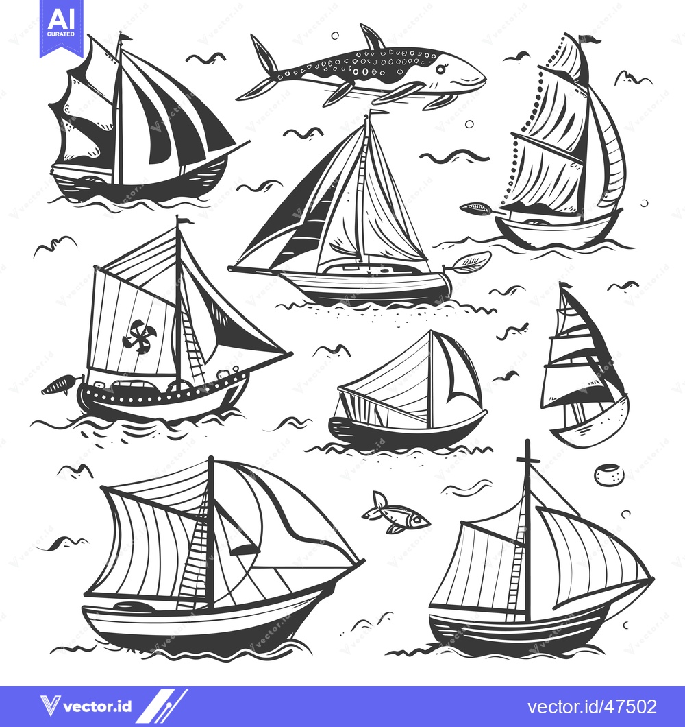 Premium Vector dari Hand-drawn Sketch of Sailboats on the Ocean