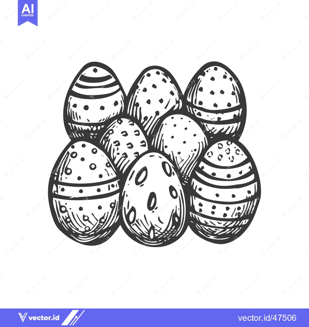 Premium Vector of Hand-drawn Sketch of Seven Decorated Easter Eggs