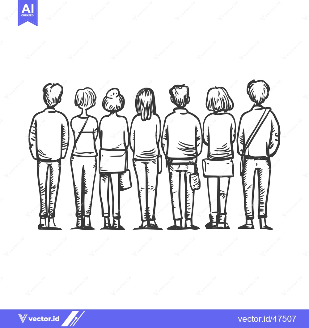 Premium Vector of Hand-drawn sketch of seven people standing back-to-back