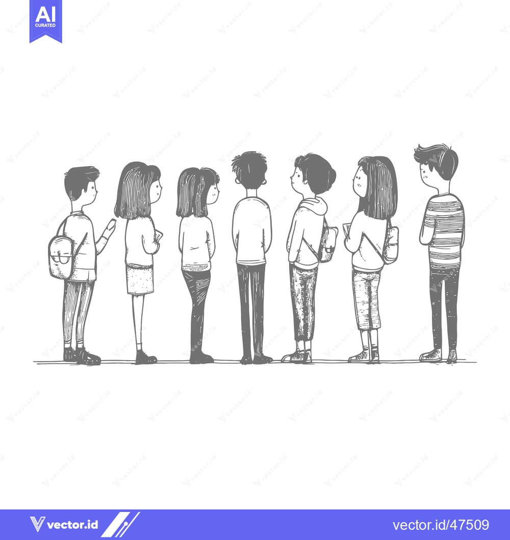 Premium Vector dari Hand-drawn Sketch of Seven People Standing in Line