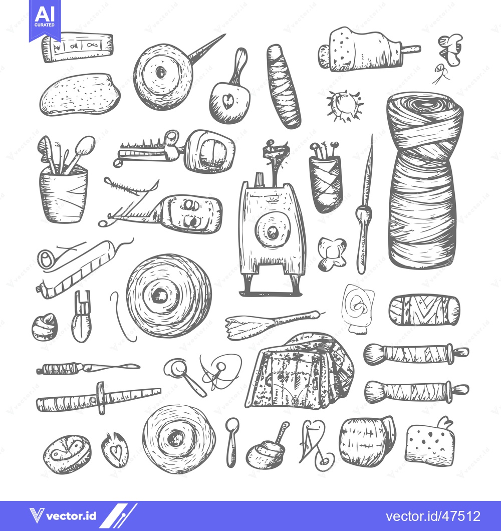 Premium Vector dari Hand-drawn Sketch of Sewing and Crafting Supplies