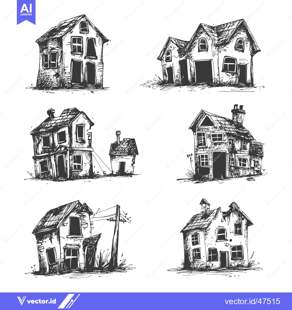 Premium Vector of Hand-drawn Sketch of Six Abandoned Houses