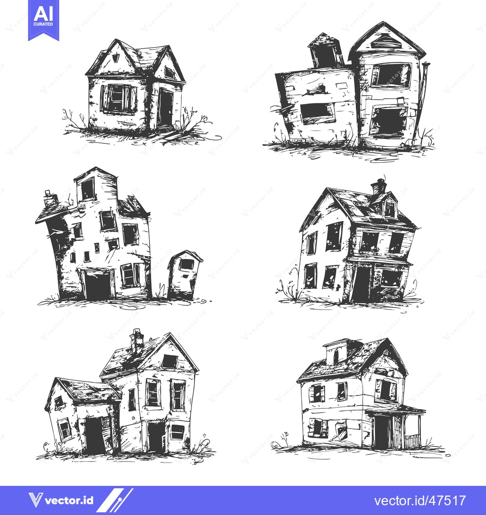 Premium Vector dari Hand-Drawn Sketch of Six Dilapidated Buildings