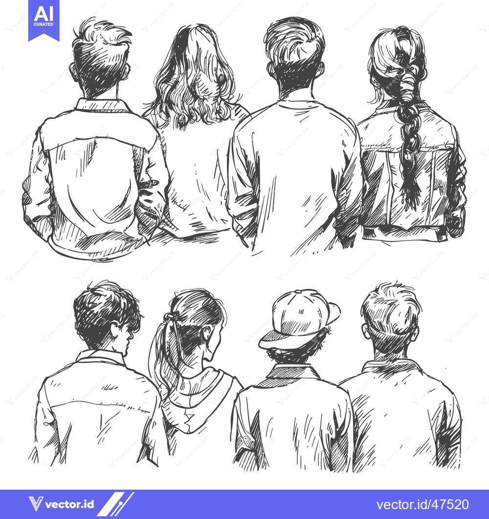 Premium Vector of Hand-drawn Sketch of Six People from Behind