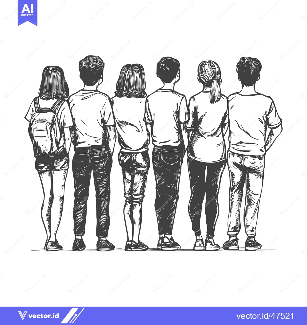 Premium Vector dari Hand-drawn Sketch of Six People Standing in a Line