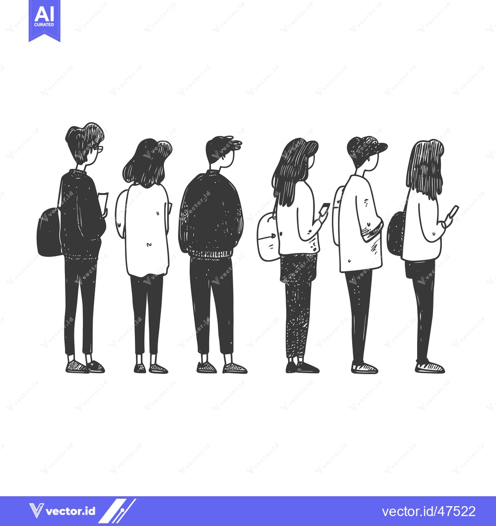 Premium Vector dari Hand-drawn sketch of six people standing in line