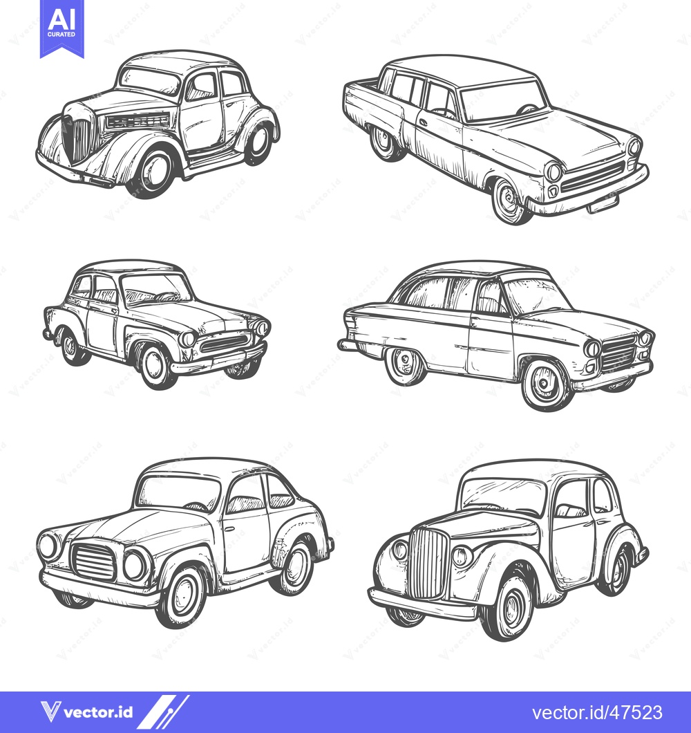 Premium Vector dari Hand-drawn Sketch of Six Vintage Cars