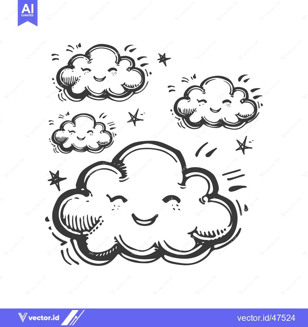 Premium Vector dari Hand-Drawn Sketch of Smiling Clouds with Stars