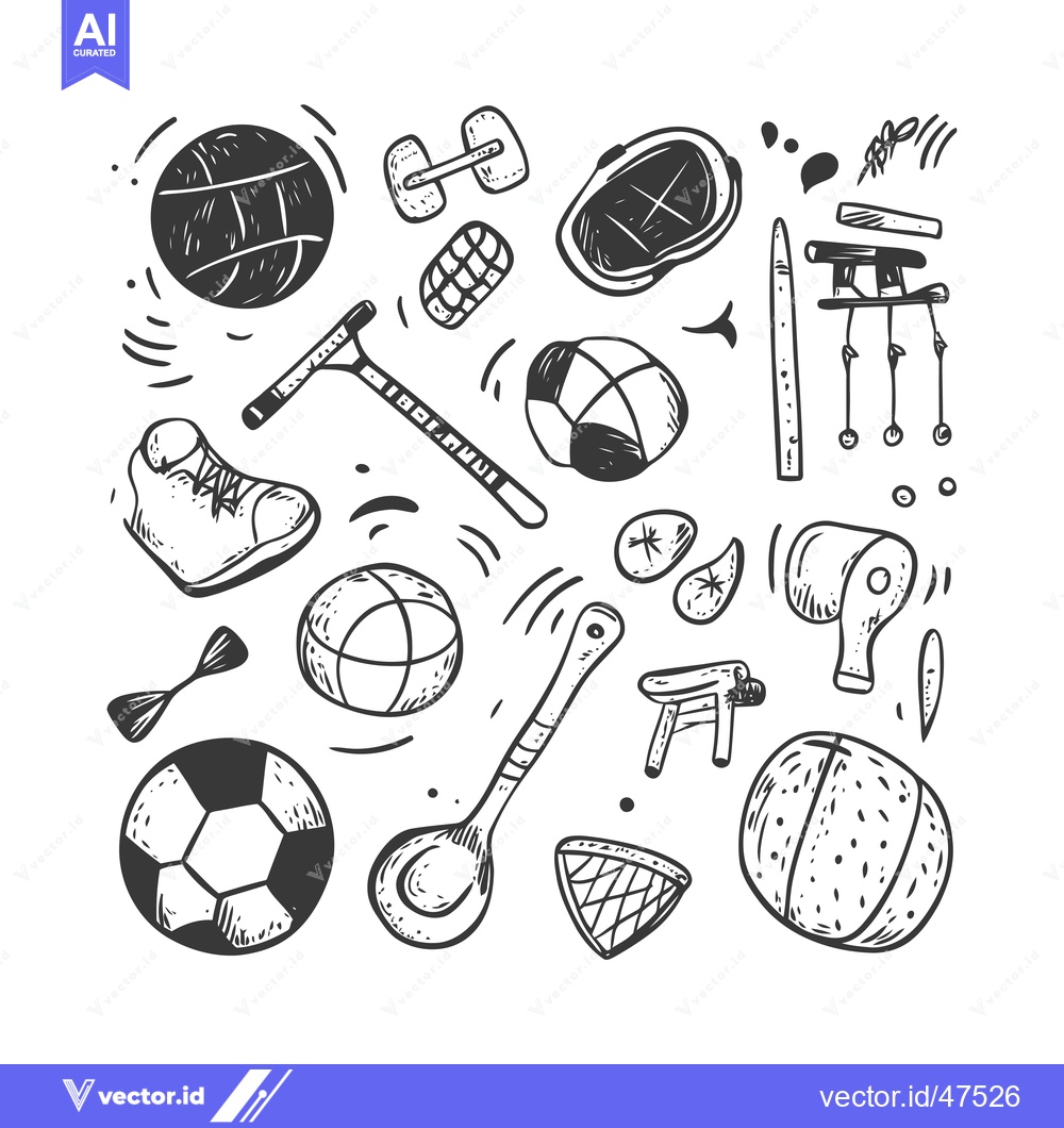 Premium Vector dari Hand-Drawn Sketch of Sports Equipment and Activities
