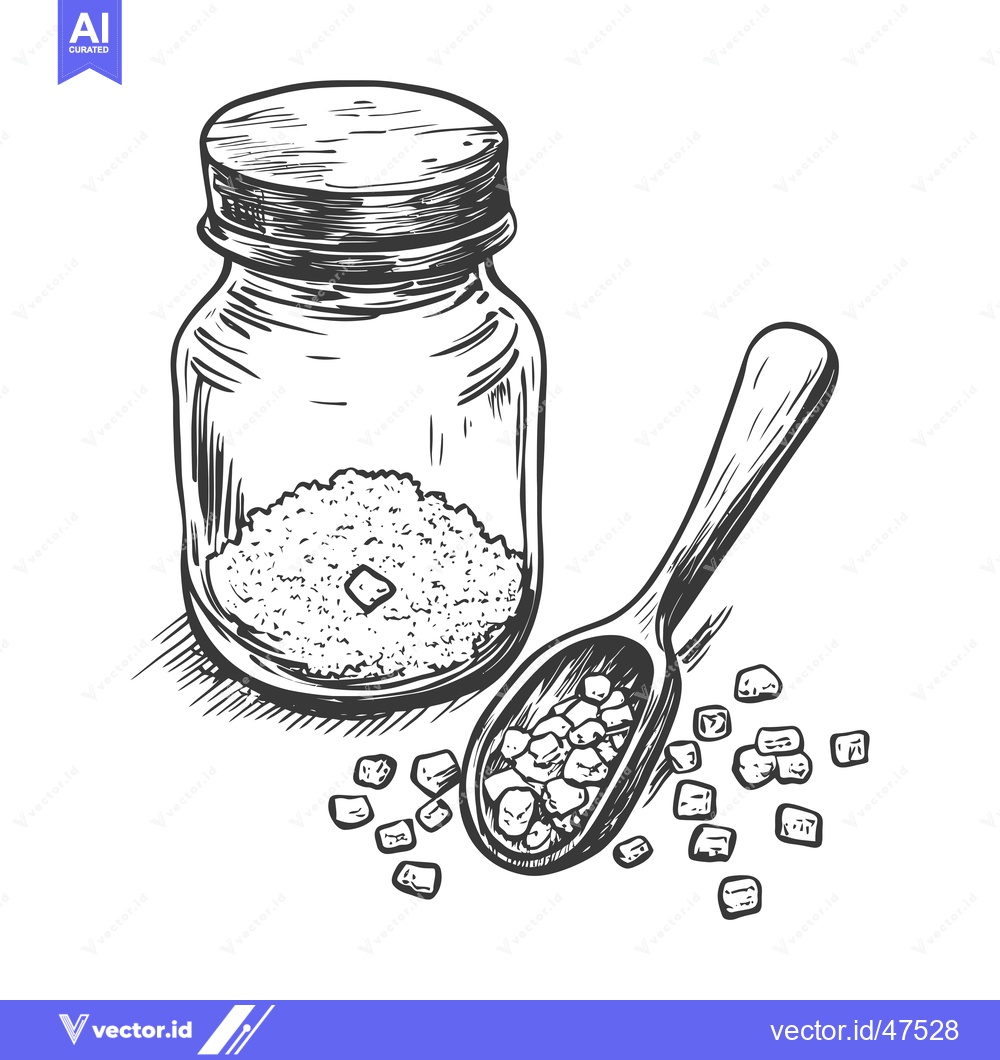 Premium Vector of Hand Drawn Sketch of Sugar in a Jar and a Spoon