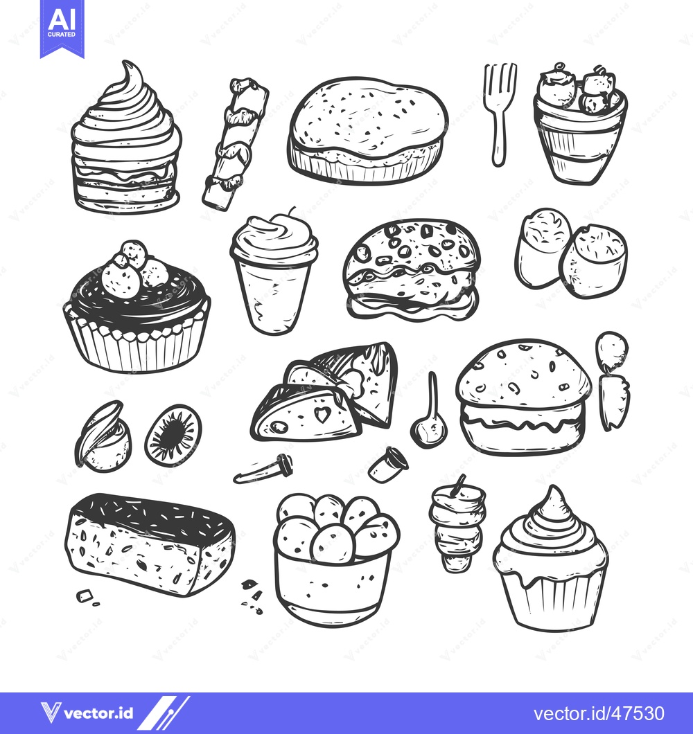 Premium Vector dari Hand-drawn Sketch of Sweet Treats and Snacks