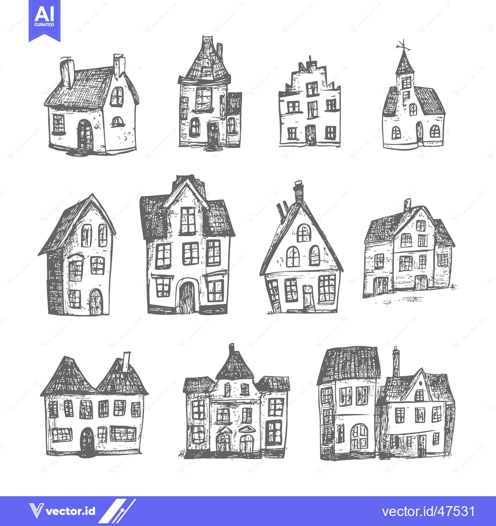 Premium Vector dari Hand-drawn sketch of ten unique house facades