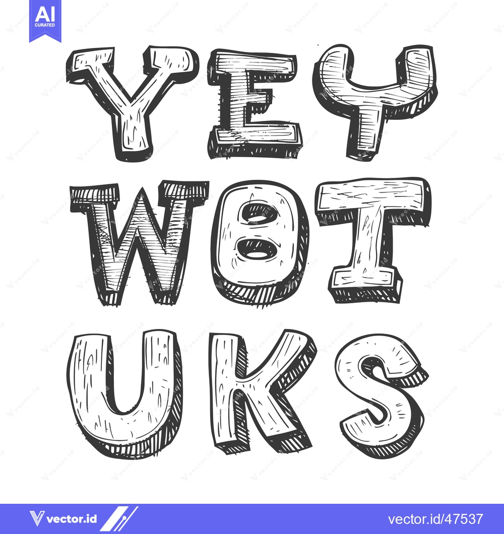 Premium Vector of Hand-Drawn Sketch of the Word "YEW" in a Bold, Blocky Font