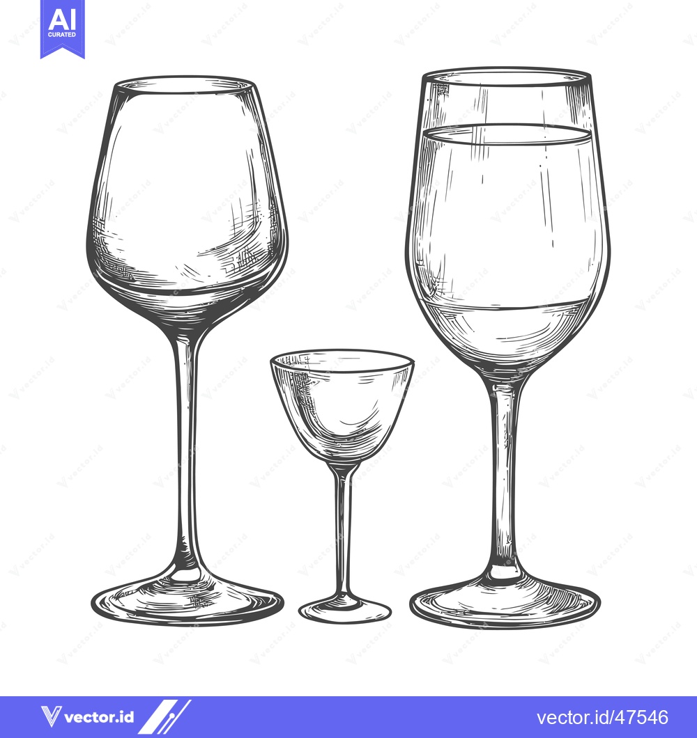 Premium Vector dari Hand-drawn Sketch of Three Empty Wine Glasses