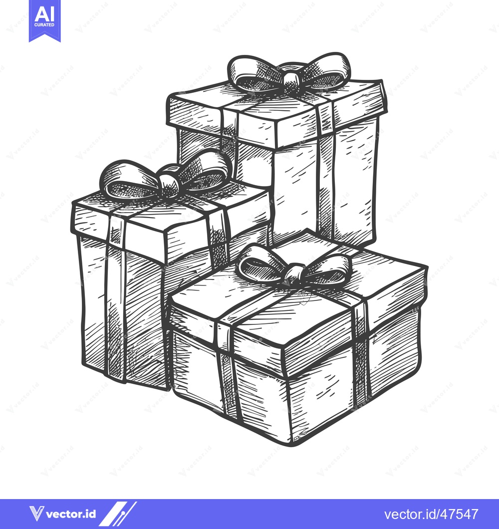 Premium Vector dari Hand-drawn Sketch of Three Gift Boxes with Bows
