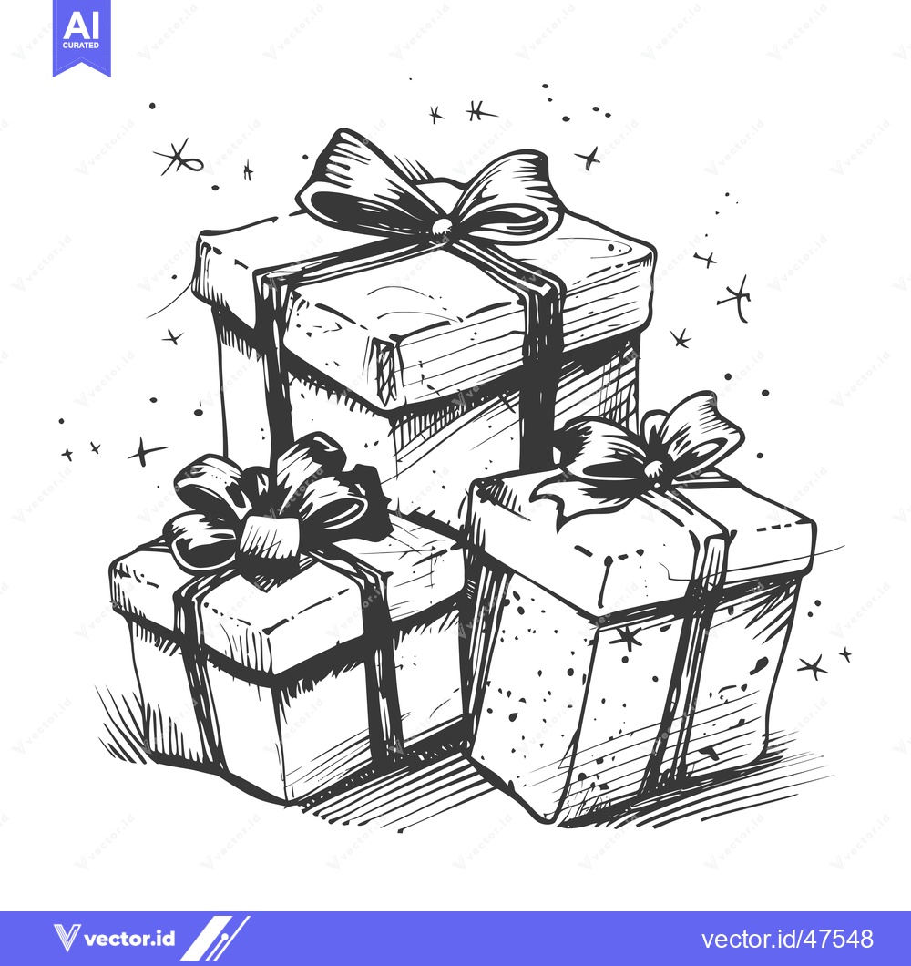 Premium Vector dari Hand-drawn sketch of three gift boxes with bows