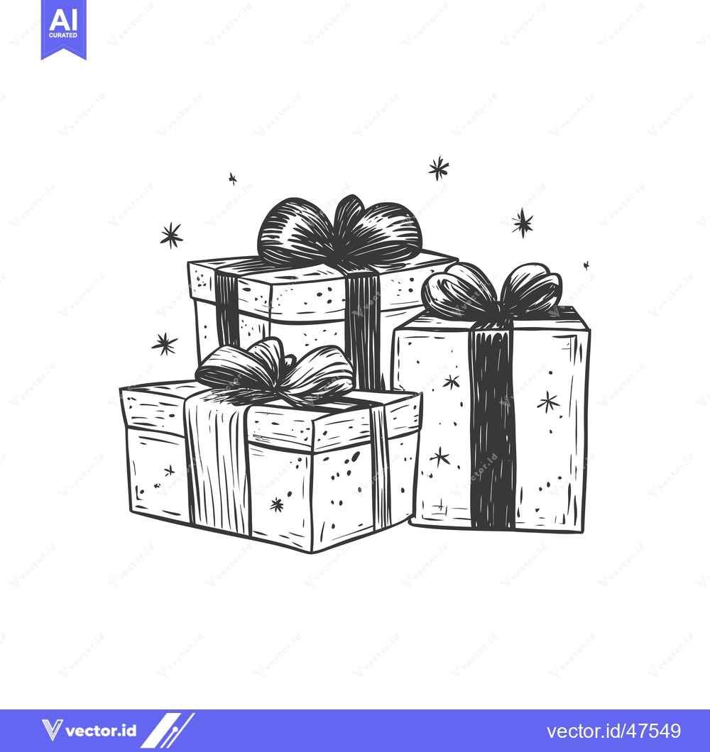 Premium Vector dari Hand-Drawn Sketch of Three Gift Boxes with Ribbons