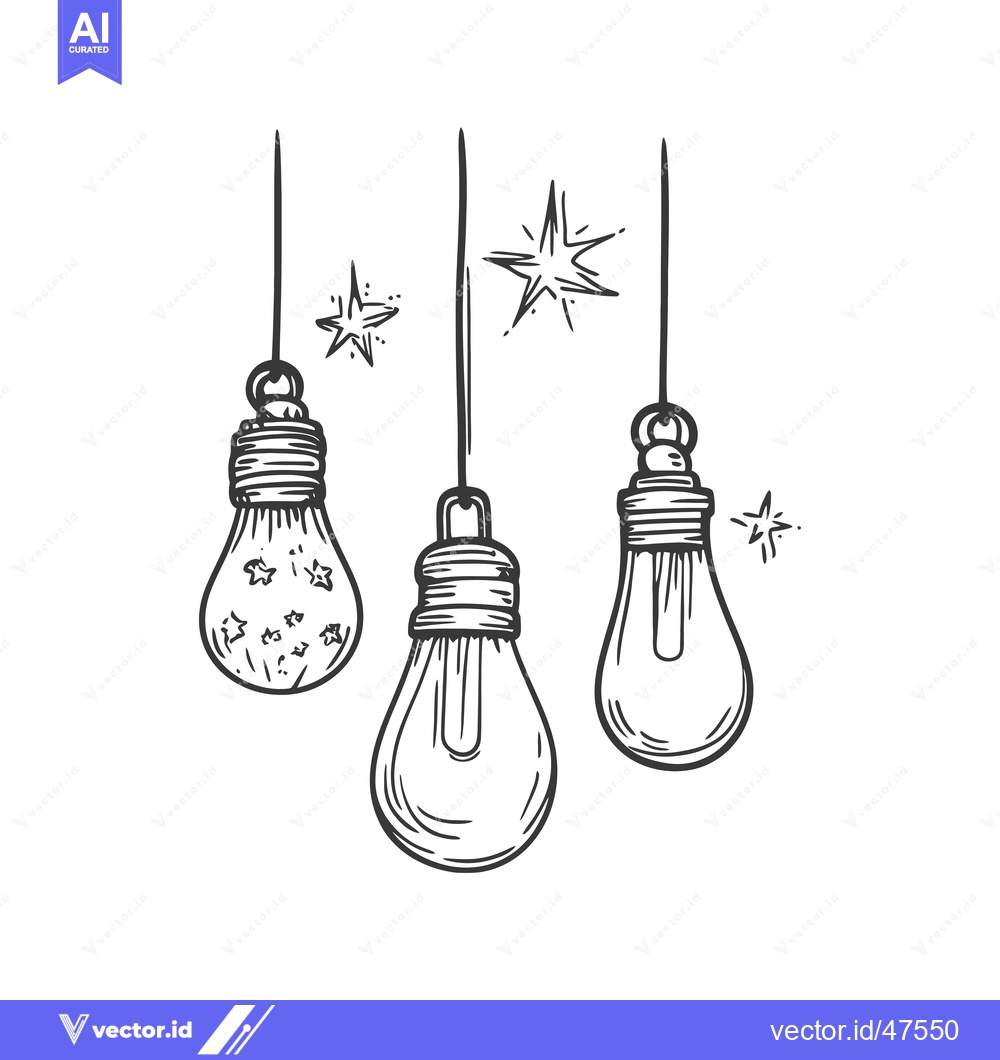 Premium Vector dari Hand-Drawn Sketch of Three Hanging Light Bulbs with Stars