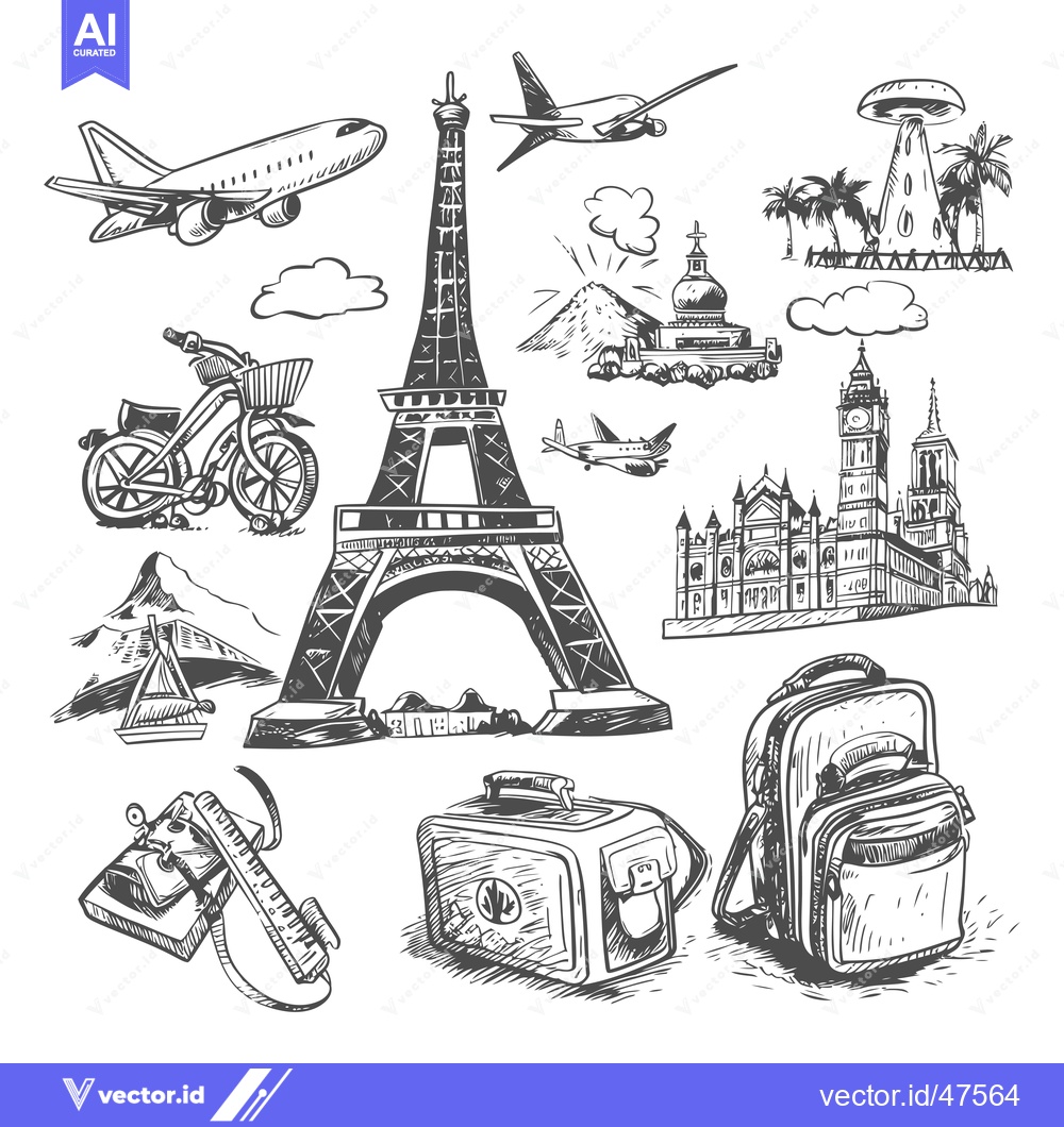 Premium Vector of Hand-Drawn Sketch of Travel and Vacation Items