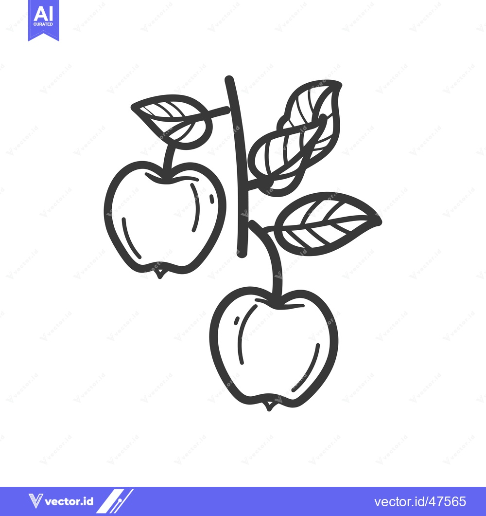 Premium Vector dari Hand-Drawn Sketch of Two Apples on a Branch with Leaves