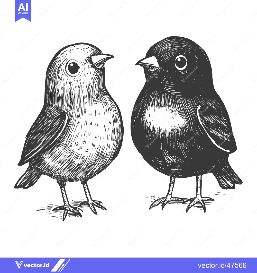 Premium Vector of Hand-drawn sketch of two birds facing each other