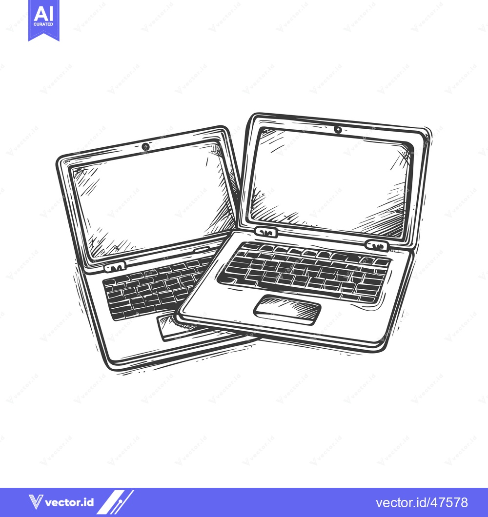 Premium Vector of Hand-Drawn Sketch of Two Open Laptops