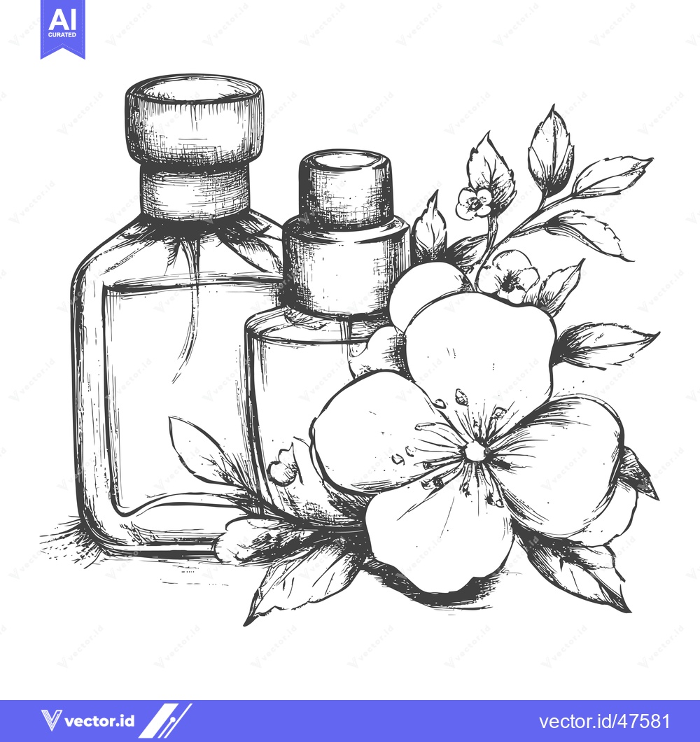 Premium Vector dari Hand-drawn sketch of two perfume bottles with floral embellishments