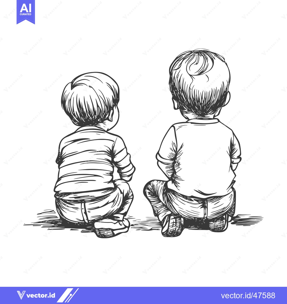 Premium Vector dari Hand-drawn Sketch of Two Young Boys Sitting Back-to-Back