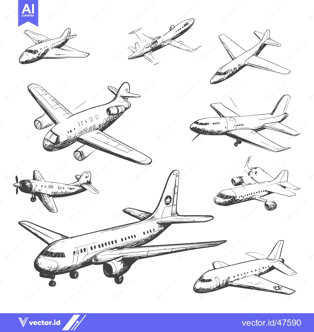 Premium Vector of Hand-Drawn Sketch of Various Airplane Designs