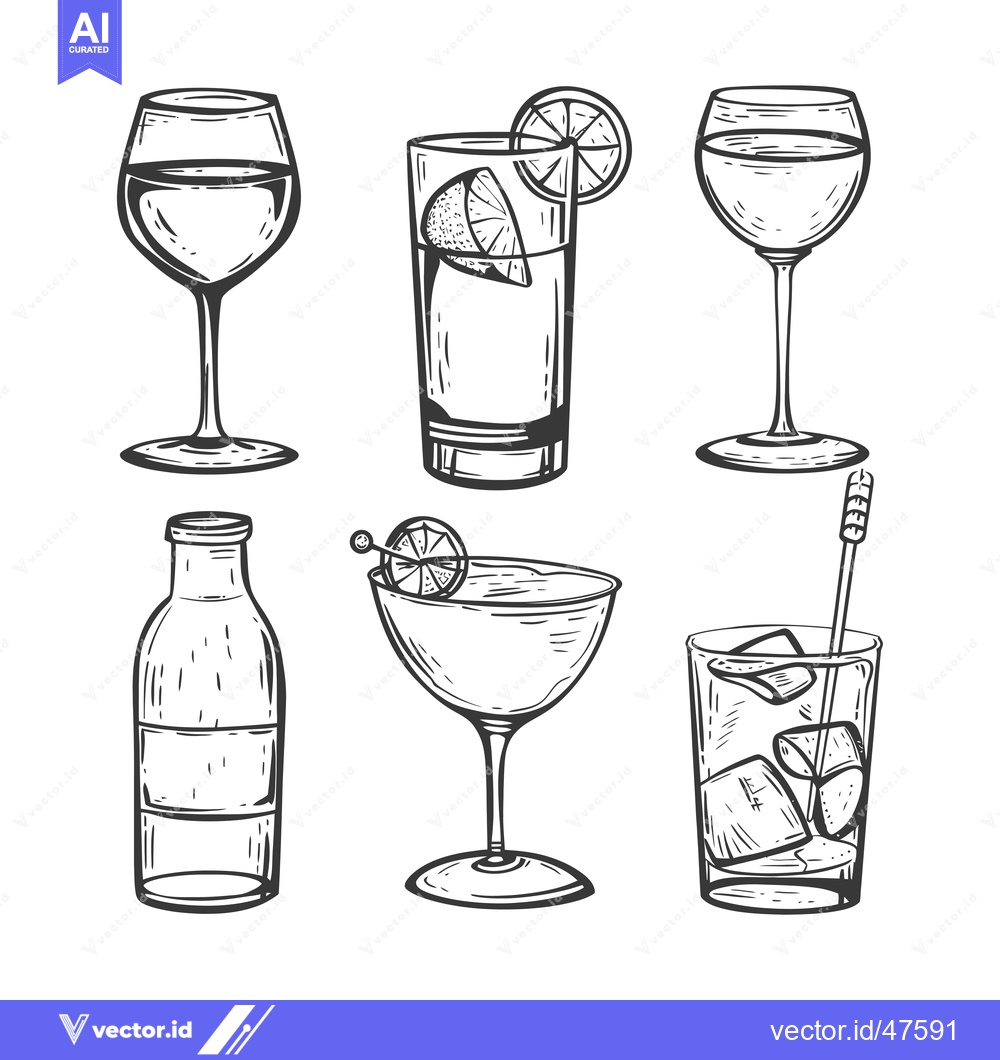 Premium Vector of Hand-Drawn Sketch of Various Alcoholic Beverages and Cocktails