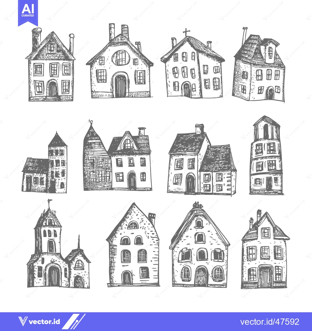 Premium Vector dari Hand-Drawn Sketch of Various Architectural Styles of Houses