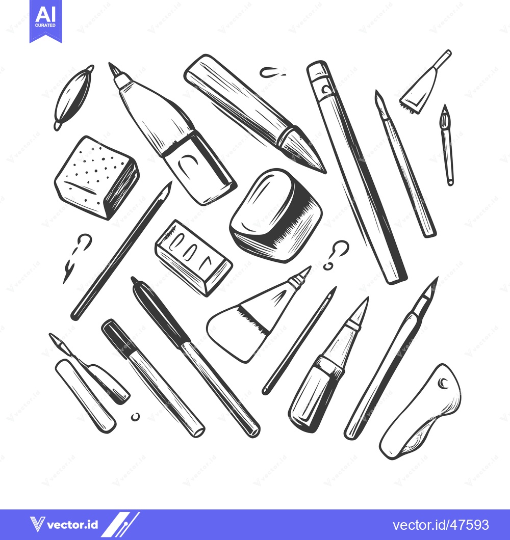 Premium Vector of Hand-Drawn Sketch of Various Art Supplies