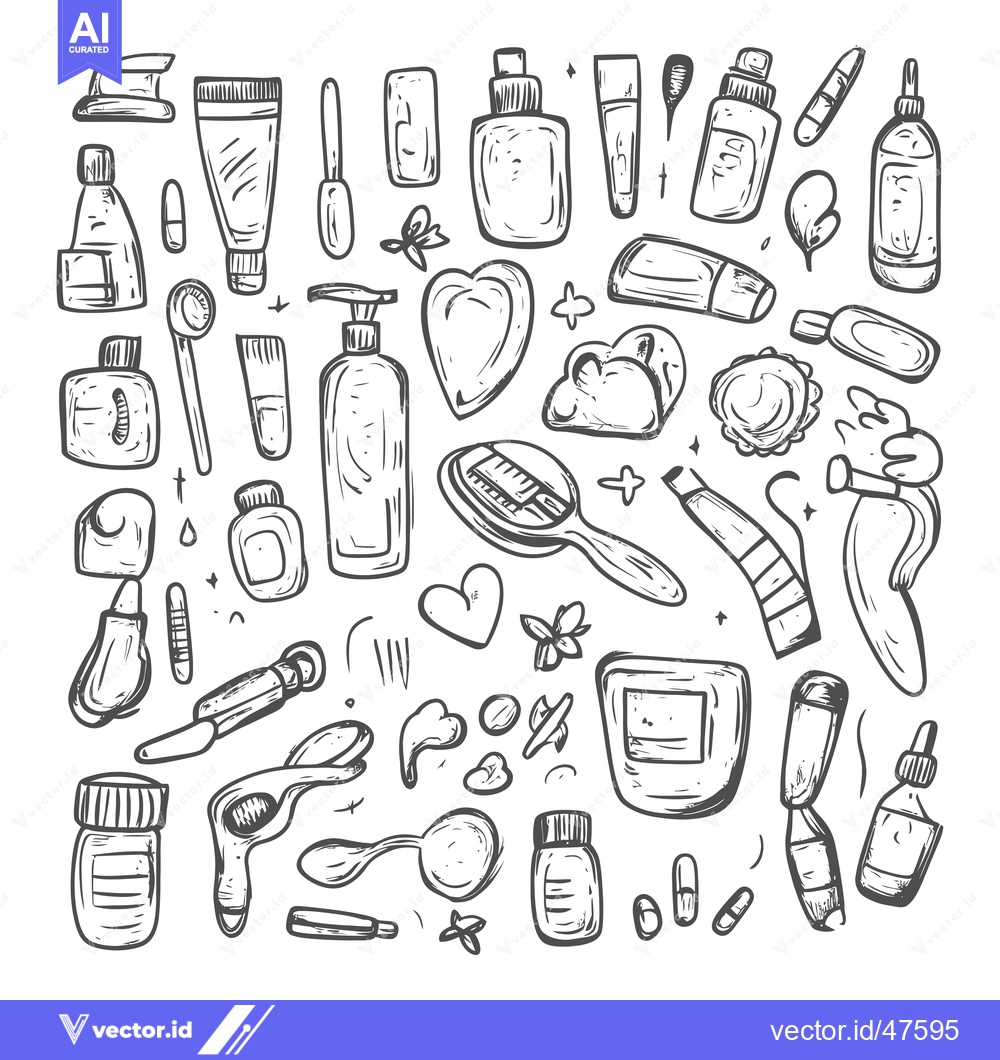 Premium Vector dari Hand-drawn Sketch of Various Beauty and Skincare Products