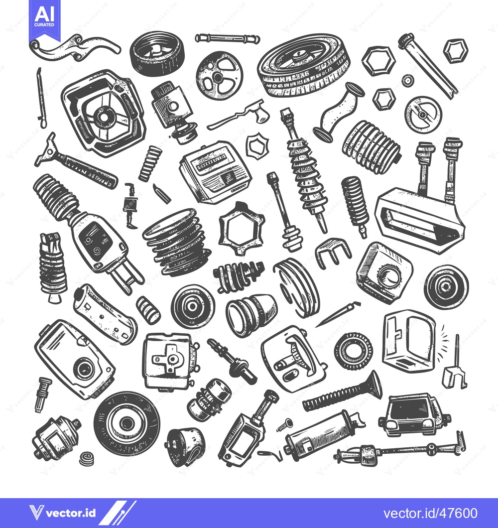 Premium Vector of Hand-Drawn Sketch of Various Car Parts and Components