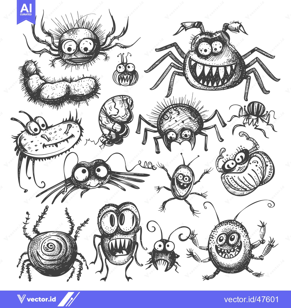 Premium Vector dari Hand-Drawn Sketch of Various Cartoon Bugs and Insects