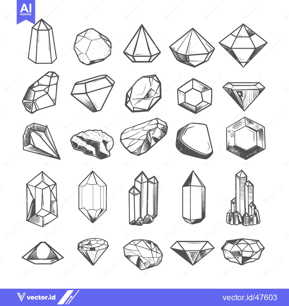 Premium Vector of Hand-Drawn Sketch of Various Crystal and Diamond Shapes