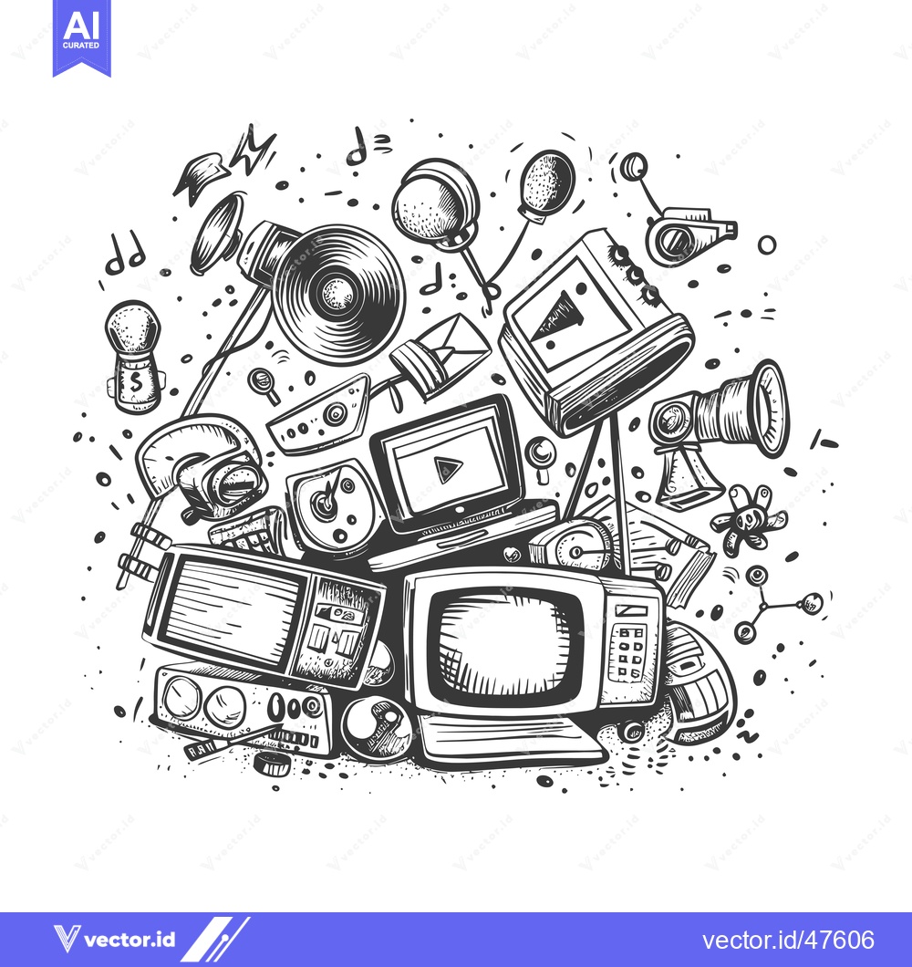 Premium Vector dari Hand-drawn sketch of various electronic devices and audio equipment