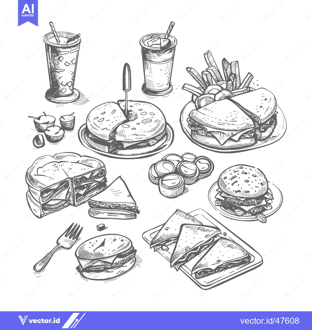 Premium Vector of Hand-Drawn Sketch of Various Fast Food Items